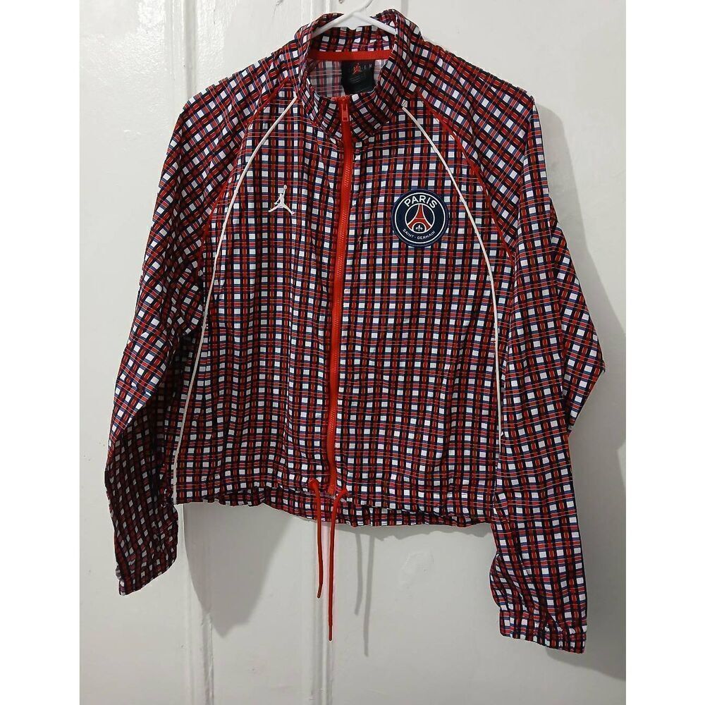 Womens large Jordan paris saint Germain raglan red plaid light  jacket Spring